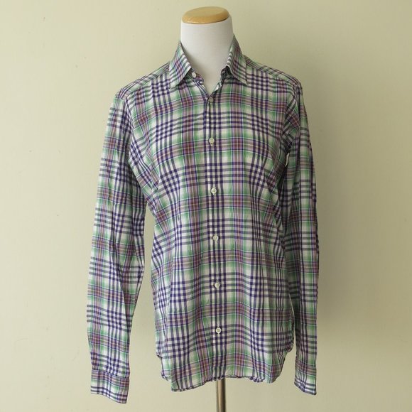 Etro Milano Tartan Plaid Check Button Down Long Sleeve Dress Shirt - Size Small - Picture 2 of 8